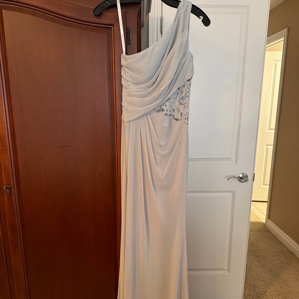 David's Bridal One-Shoulder Gray Dress